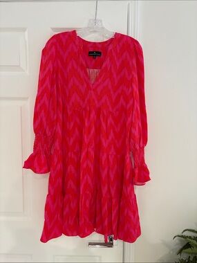 Pomander Place Pink and Red Zigzag Midi Dress
